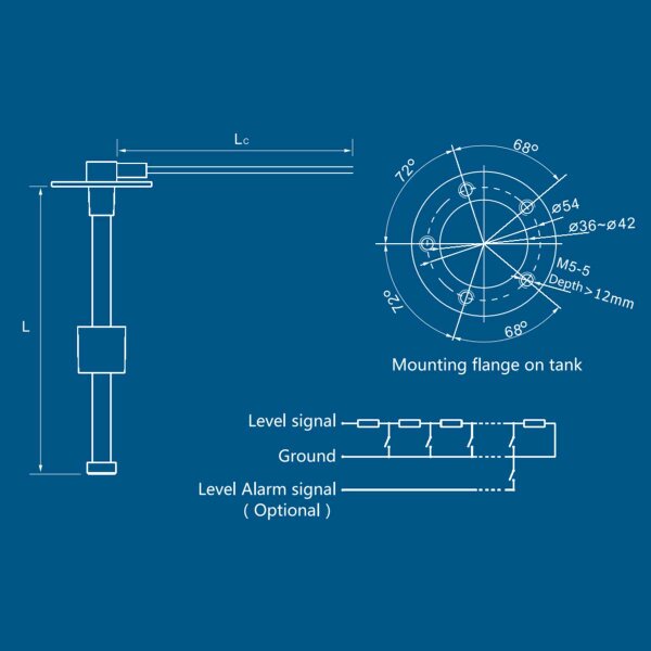 Sensor de inmersión KUS NIRO S5 para depósitos de combustible y agua 225 mm
