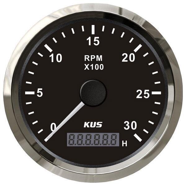 Cuentorrevoluciones KUS con contador de horas de funcionamiento para motores intraborda 0-3000 rpm - negro