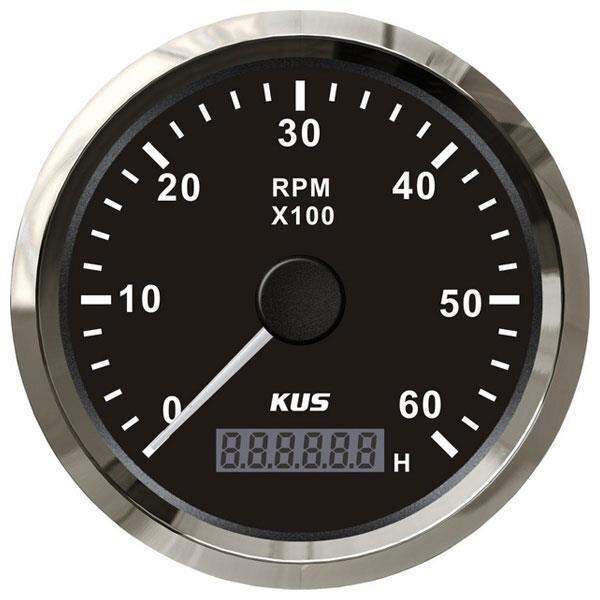 Cuentorrevoluciones KUS con contador de horas de funcionamiento para motores intraborda 0-6000 rpm - negro
