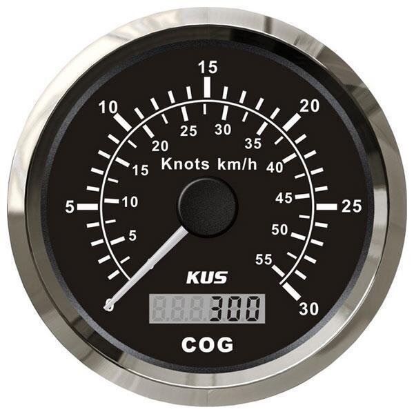 Velocímetro GPS KUS con indicador de velocidad y rumbo de 0 a 30 nudos / 55 km/h - negro