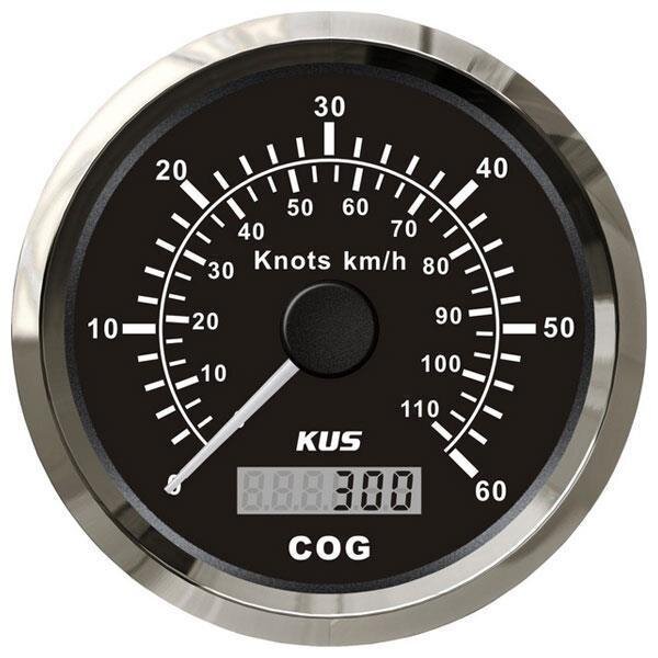 KUS Analog GPS Speedometer with Digital Course LCD (0-60 knots / 110 km/h) - Black