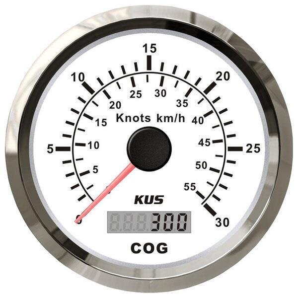 Velocímetro GPS KUS con indicador de velocidad y rumbo de 0 a 30 nudos/55 km/h - blanco