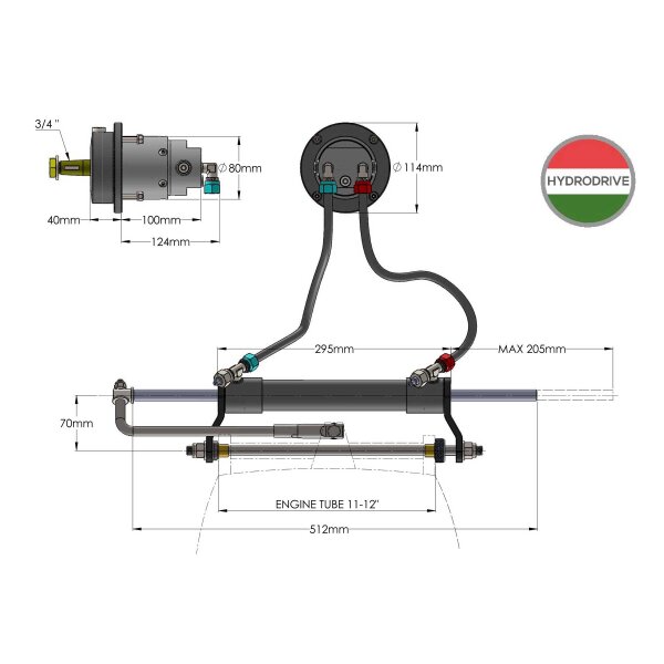 Hydrodrive MF115MRA Hydraulic Steering Complete Kit for Outboard Motors up to 115 PS