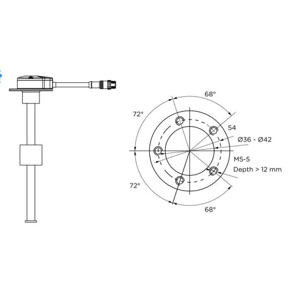KUS NMEA 2000 Transductor sumergible NS5 para depósitos de combustible y agua - 250 mm