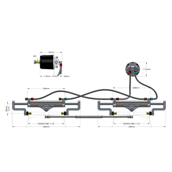 Hydrodrive Dirección hidráulica MF255WTS-TDF para motores fueraborda de hasta 350 CV (motor doble)